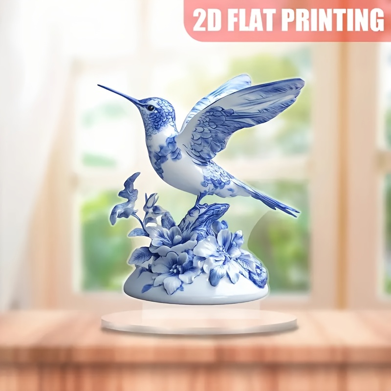 

2d Hummingbird Figurine In Transparent Porcelain - Versatile Acrylic Tabletop Decor For , Perfect Gift For Any Occasion, Bird Decor