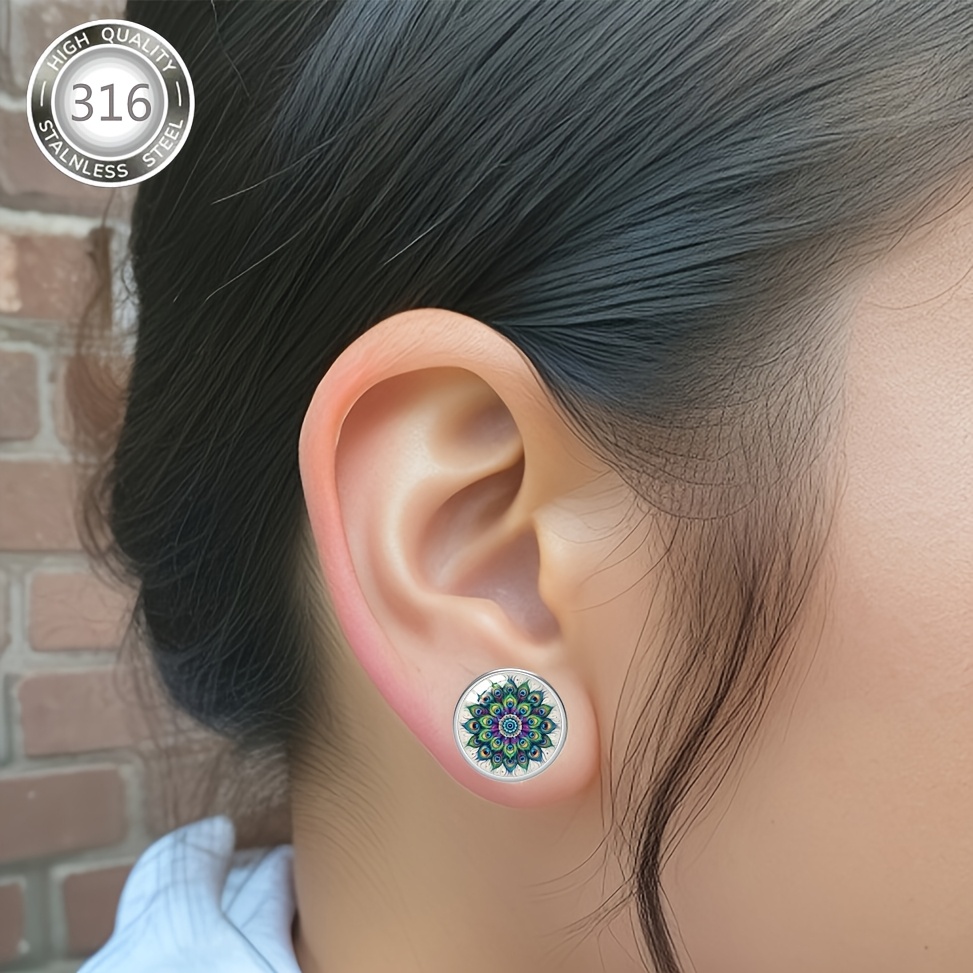 3pc Peacock Feather, Tree of Life, Mermaid Scale Stud Earrings Set