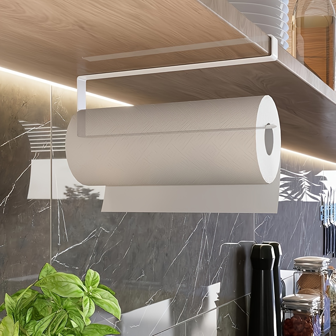TEMU 1 support de papier essuie-tout perçage sous le meuble, support de suspension pour rouleau de cuisine, support de porte de meuble