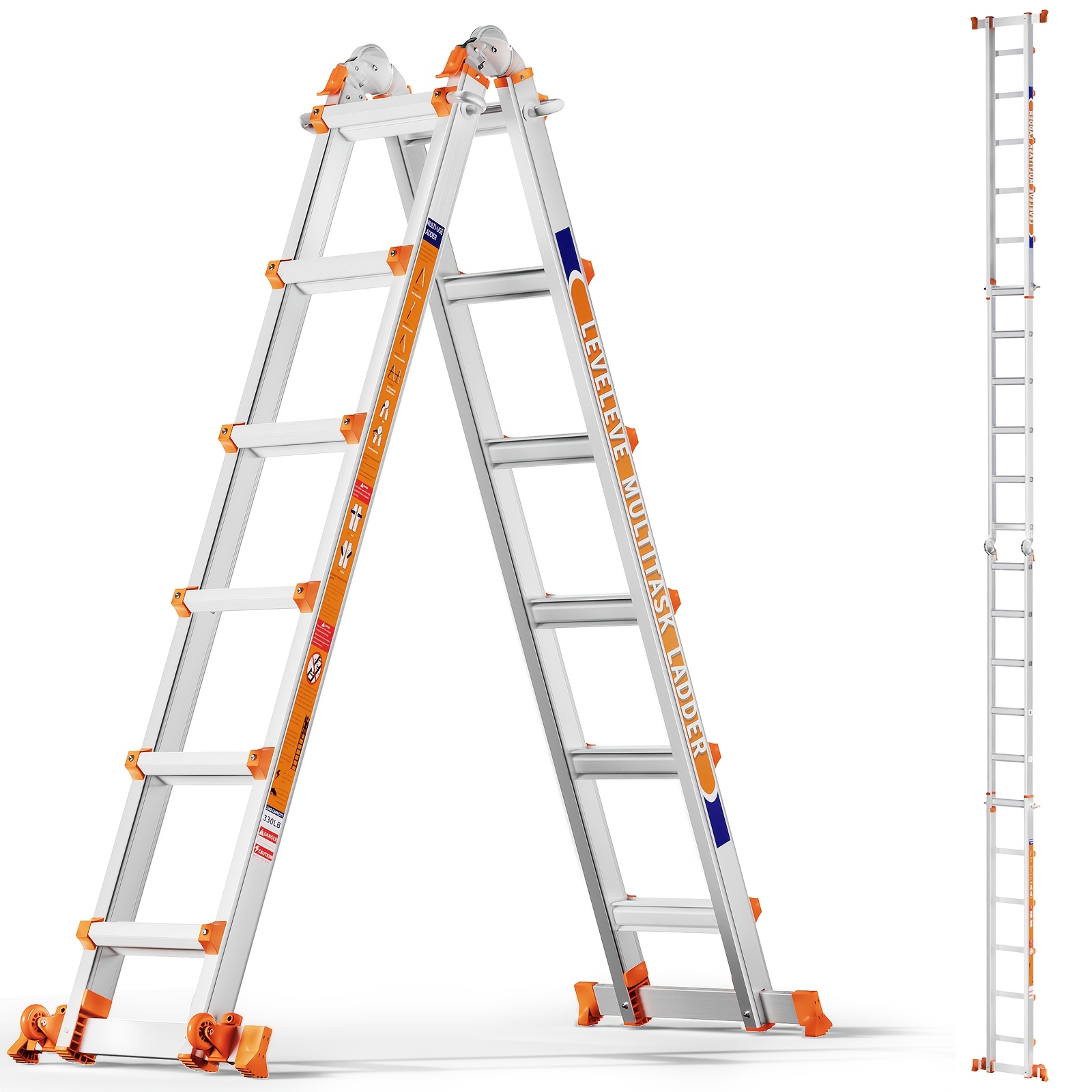 escalera de 6   tipo a  , escalera extensible con   barras estabilizadoras y ruedas, carga de seguridad de 330 lb, escalera multiposición para escaleras, hogar, interior, exterior, techo