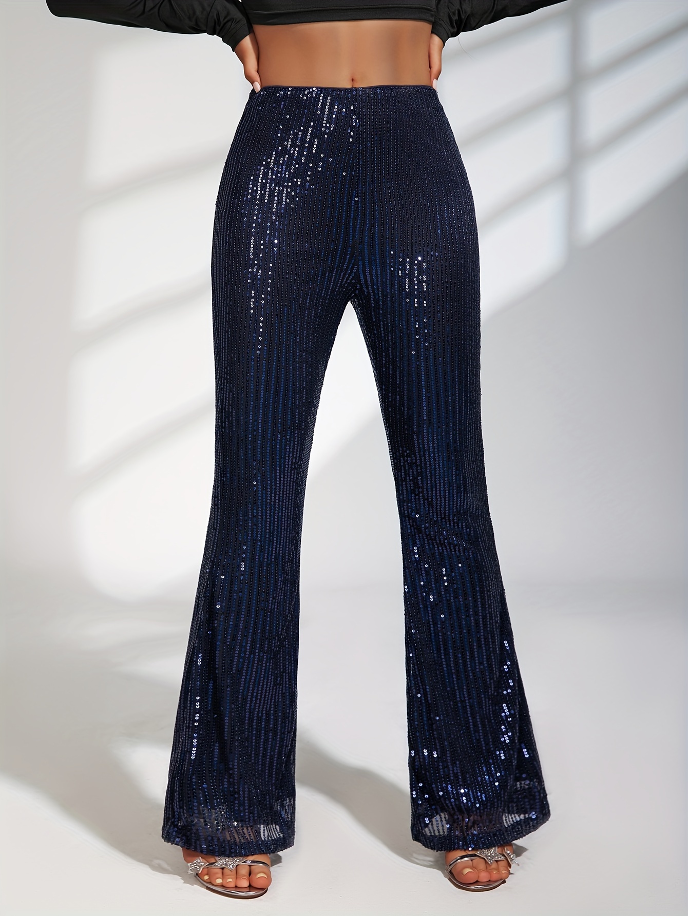 sequined high waist pants elegant flare leg pants for party club womens clothing