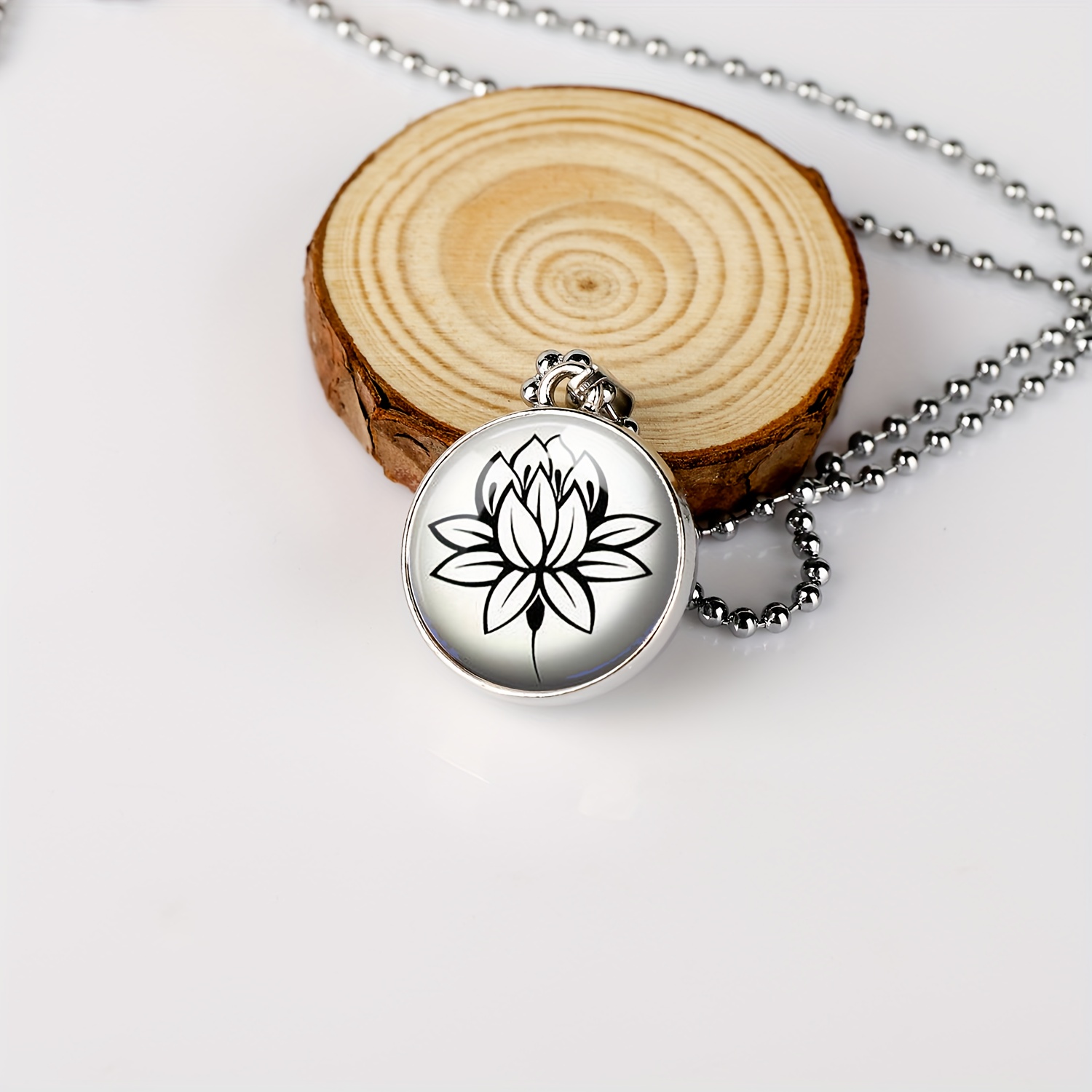 Double-Sided Art Pendant Necklace with Lotus Pattern