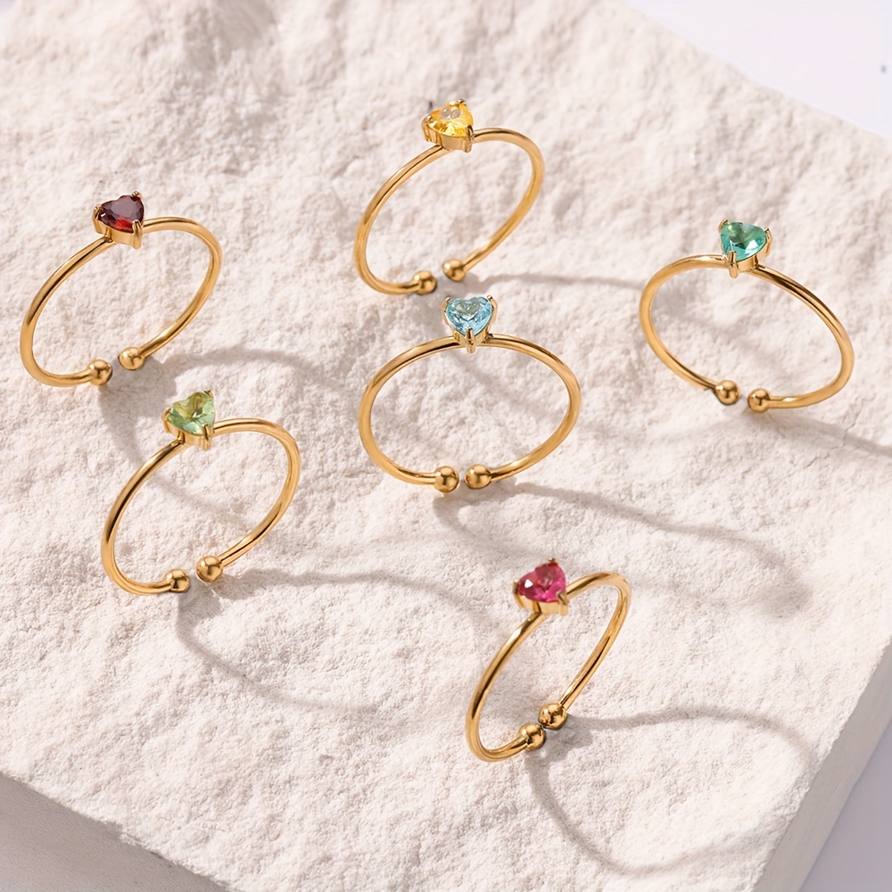 Stainless Steel Birthstone Open Ring, Elegant Fashion
