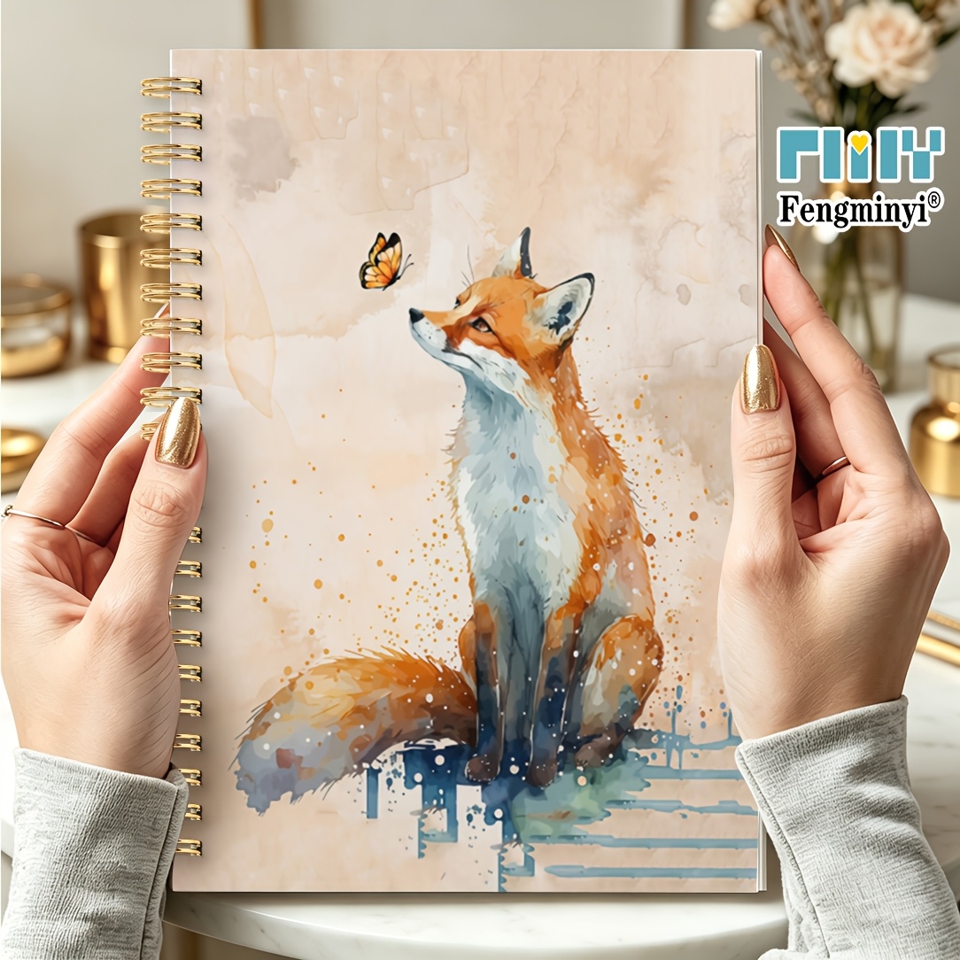 Image of 1pc 5.5 X 8.3in Fox Fall Watercolor Spiral Notebook Journal, Fox Gifts, Cute Notebooks For Women Fox Lovers, College Ruled Hardcover Spiral Notebook Journal For Work Notes Journaling