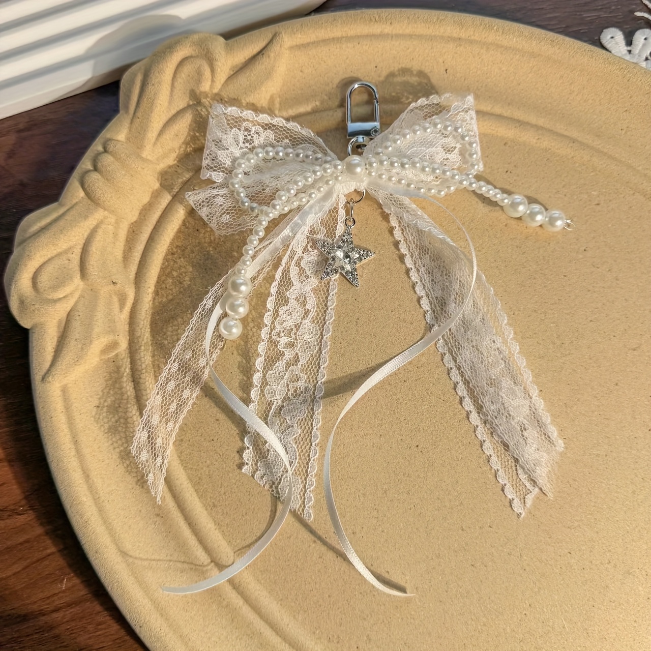1pc Lace Bow Star Ballet Ribbon Keychain Bag Accessory