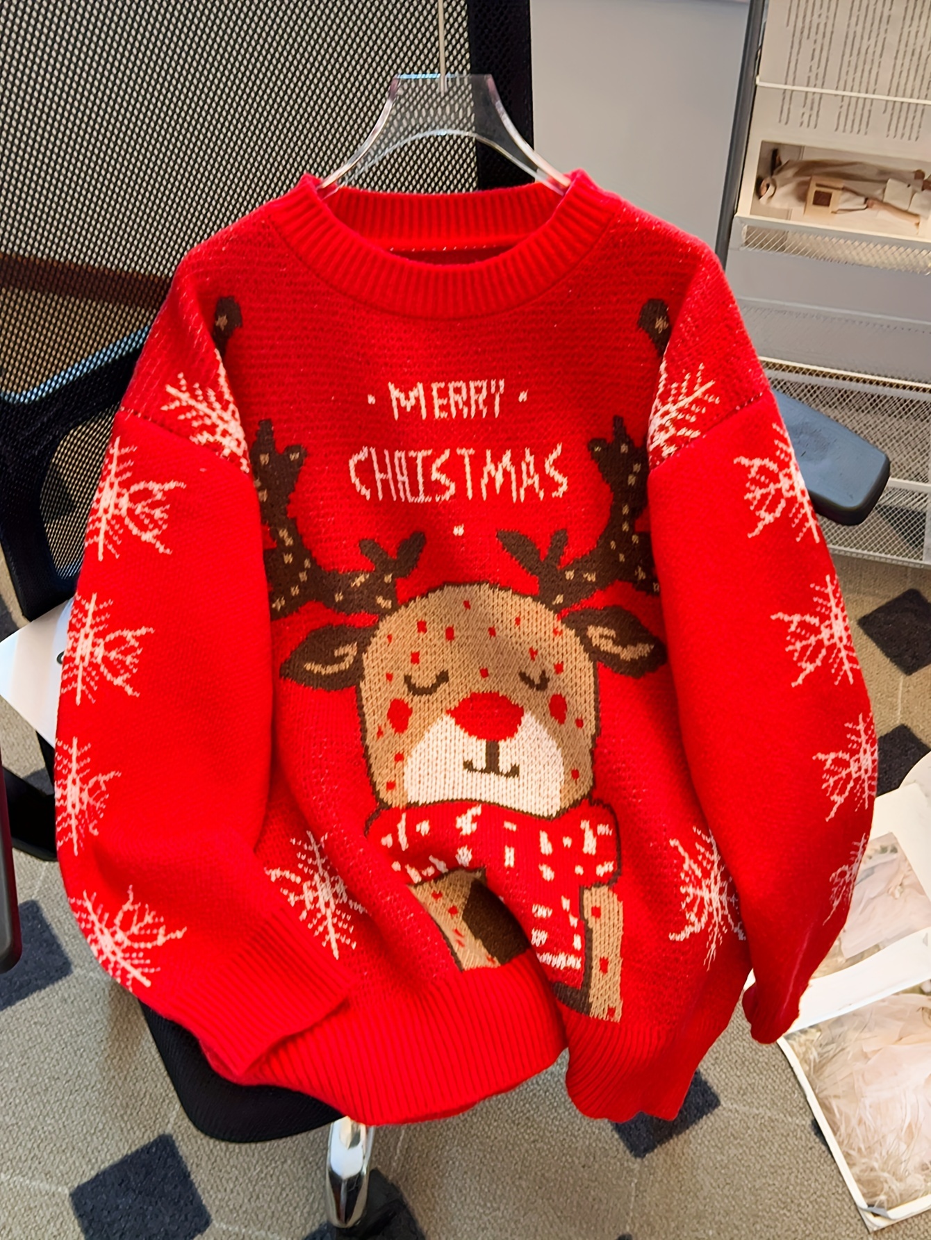 Rentiere Schneeflocken Pullover Damen Damens Eleganter Weihnachts