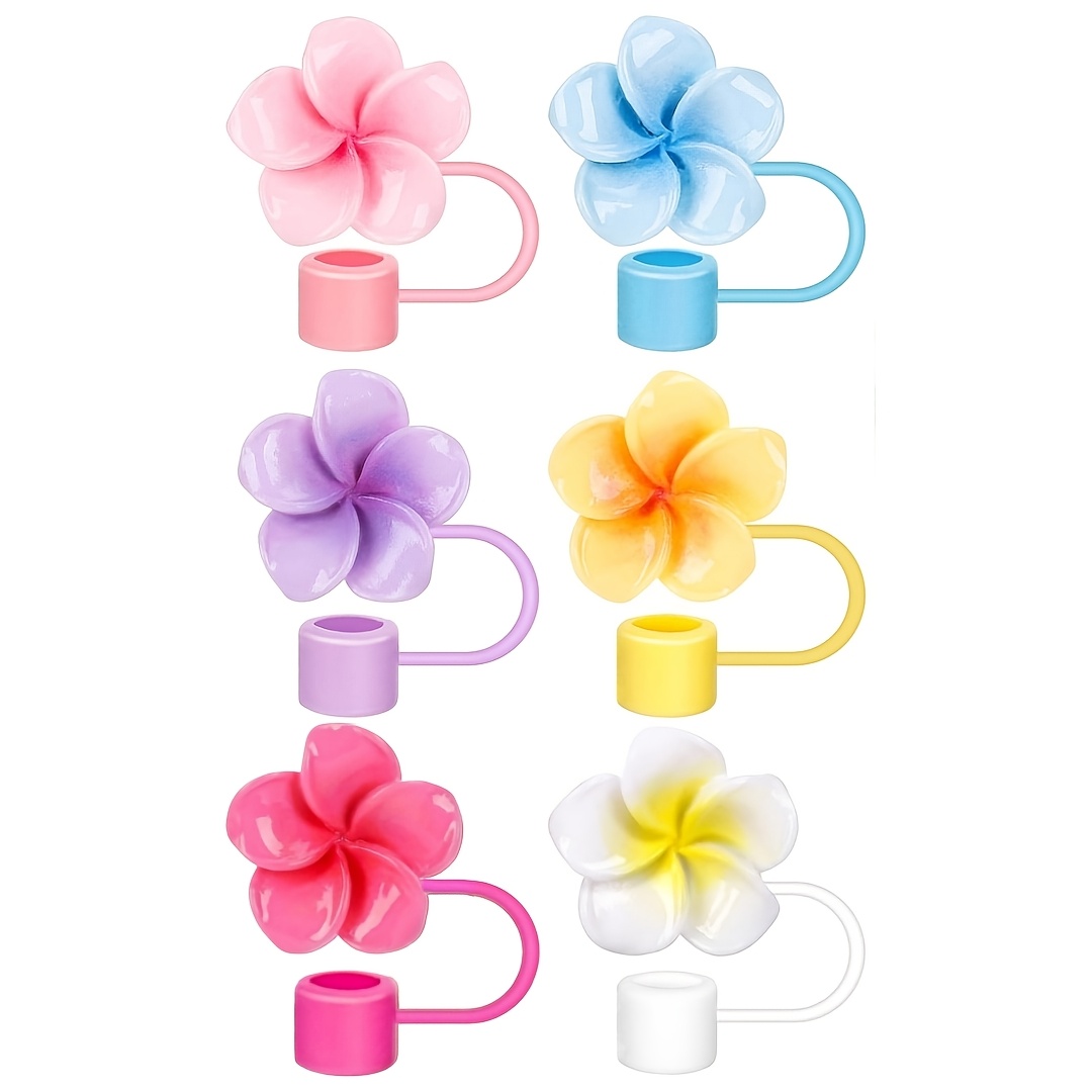 6pcs New Resin Flower Silicone Straw Dust Cap 10mm Straw Cap For Cup 40oz 30oz Silicone Cute Straw Cap Silicone Dust Protection Cap