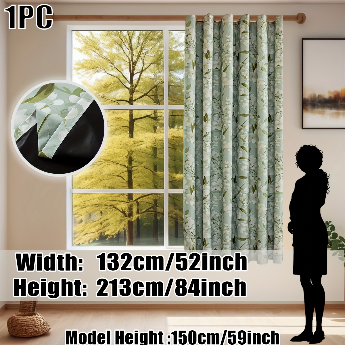 TEMU Pack Of 1, Early Spring Print Blackout Curtains, Fresh And Beautiful, Grommet Top, Flowing, Blackout Black Lining, 100% Blackout, Physical Heat