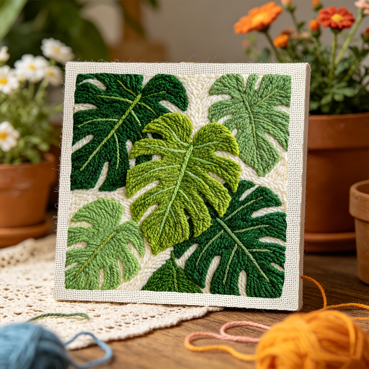 Punch Needle Kit with Green Plants Pattern
