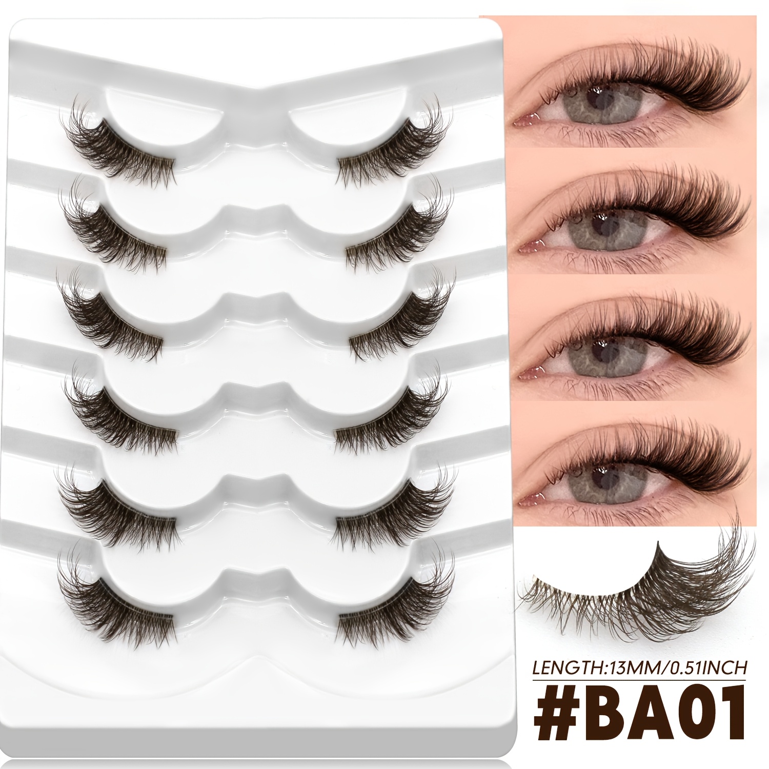 Image of Lasvirey 6 Pairs Brown Lashes Band Full Strip Lashes Curly Wispy Cat Eye Eyelashes False Lashes -cross Volume Fake Lashes For Daily & Party, Festivals, Back To School Makeup
