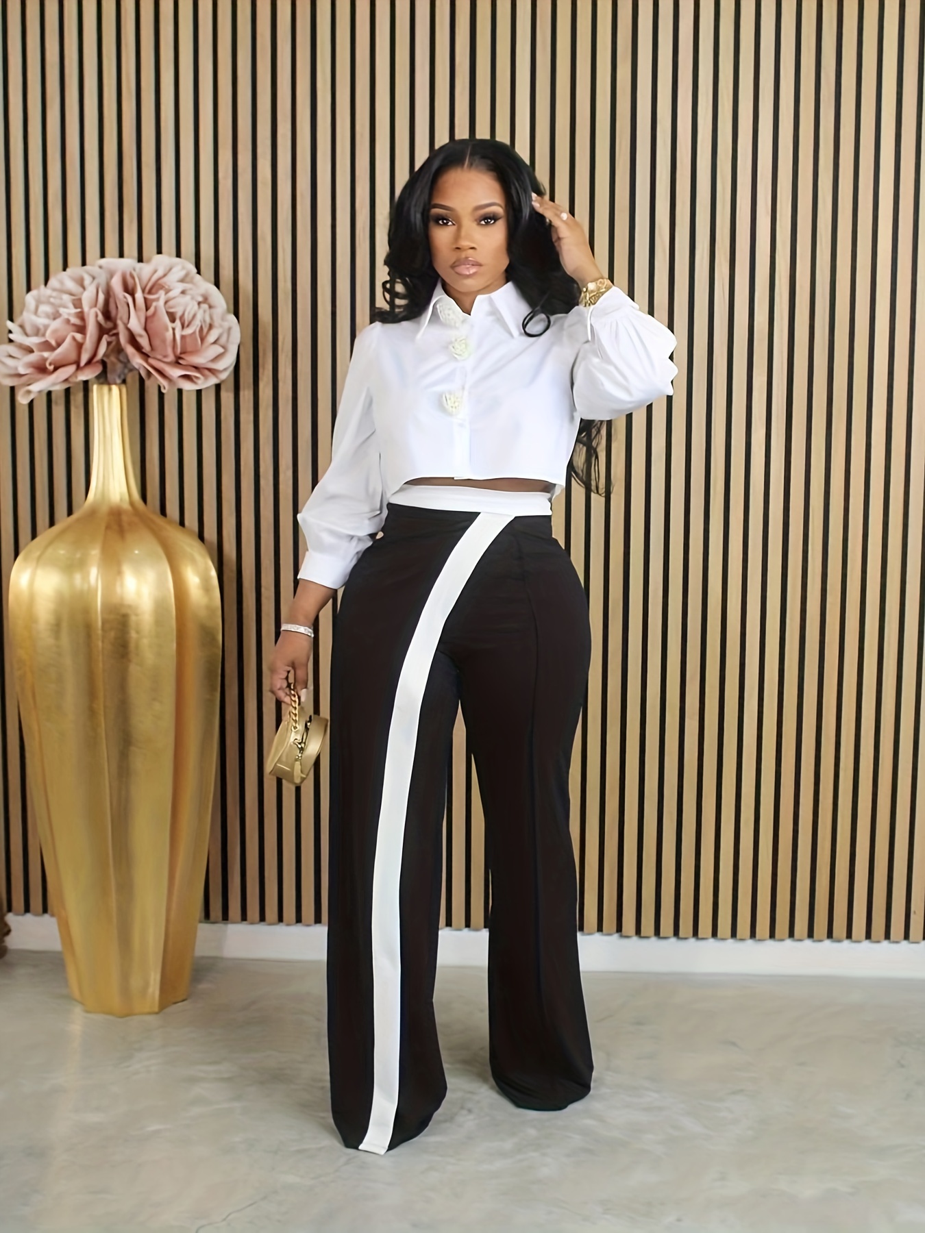 minimalist chic women's high waist flare pants casual black