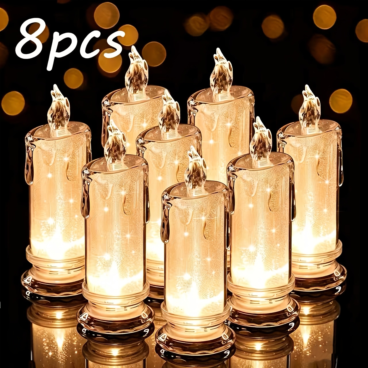 TEMU 8 Pack Led Flameless Candles | Multi-, 4.57cm Diameter, 10.92cm Height; Battery-powered Flickering Flame, . Perfect For Valentine's Day,