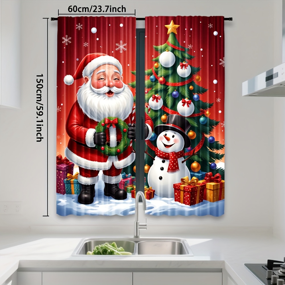 TEMU 2pcs, Festive Christmas Curtains With Happy Christmas Celebration Print - Pole , Polyester Fabric, Suitable For Living Room, Bedroom, Kitchen,