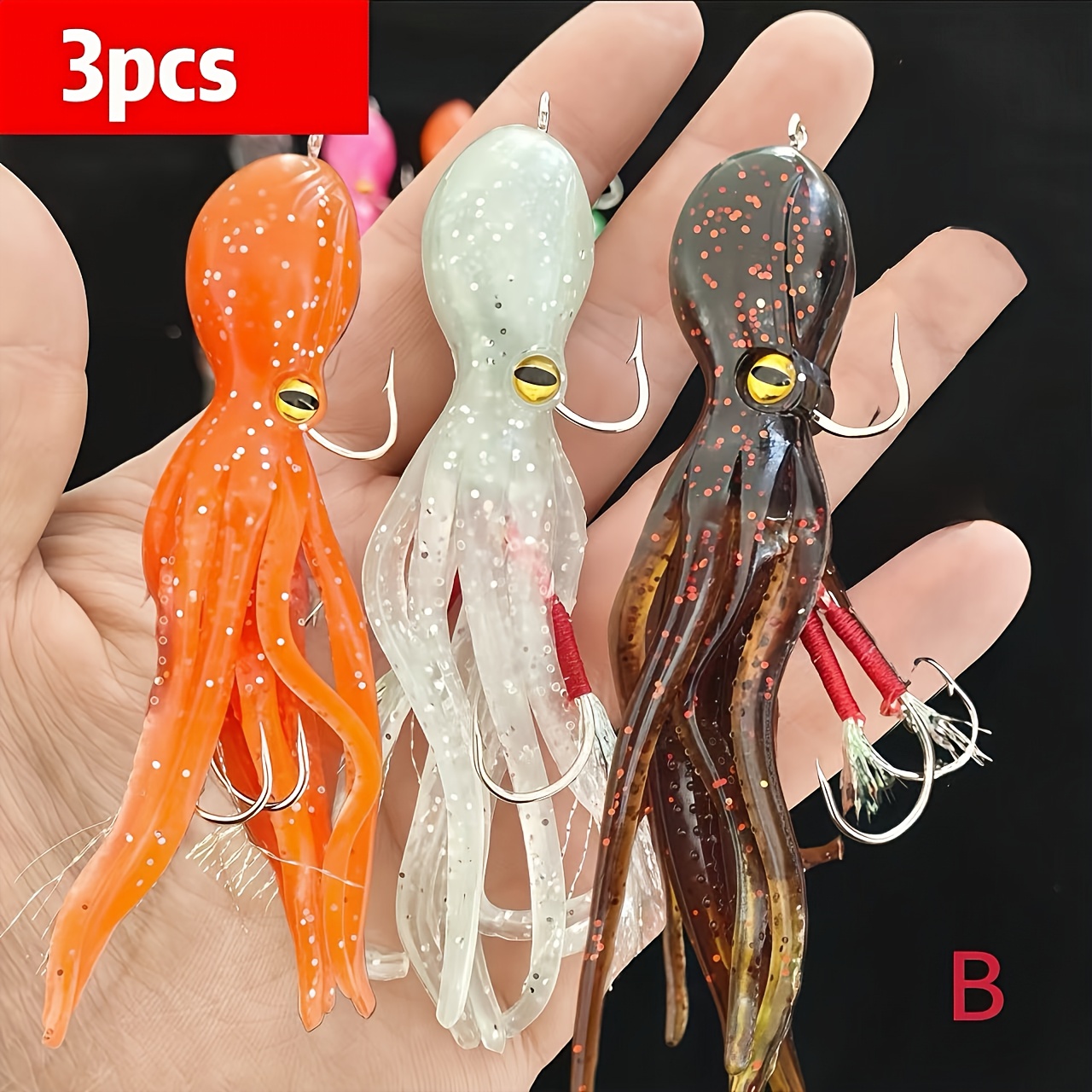 E-shop 3er Set Simulations-Schwamm-Oktopus-Angelköder 11 cm (4,3 Zoll) 22G Schwammköder TPE Material Bissfest für Meeres- und Süßwasserfischen Weicher