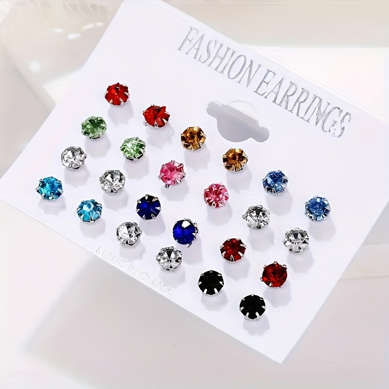 24pcs Fashionable And Personality Colored Earring Set With Stainless Steel Earrings, Perfect For Vacations,, And…: retailer-supplied image