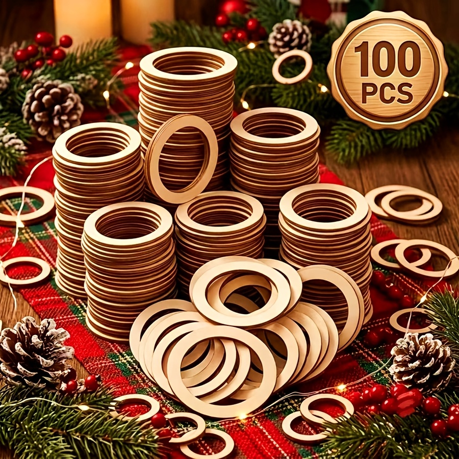 TEMU 100 pièces d'artisanat circulaire en bois à peindre et à graffiter soi-, décorations et les fêtes, convient pour la décoration des fêtes, Noël,