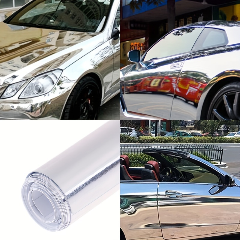 

1pc Pvc Silvery Glossy Mirror Chrome Vinyl Wrap Decal Film For Car Stretchable Stickers