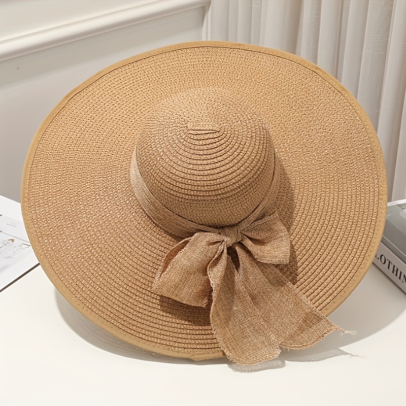 Wide Brim Straw Sun Hat with Decorative Bow - Tan Wide Brim Hat With Bow - Etsy main image 2