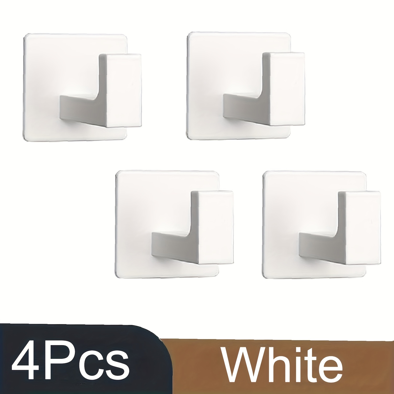 4pcs White Adhesive Wall Hooks – Modern Aluminum Towel And Robe Hangers, Bathroom Organizers For Coats, Hats, And Clothes, Sleek Square Design For , Utility Hooks
