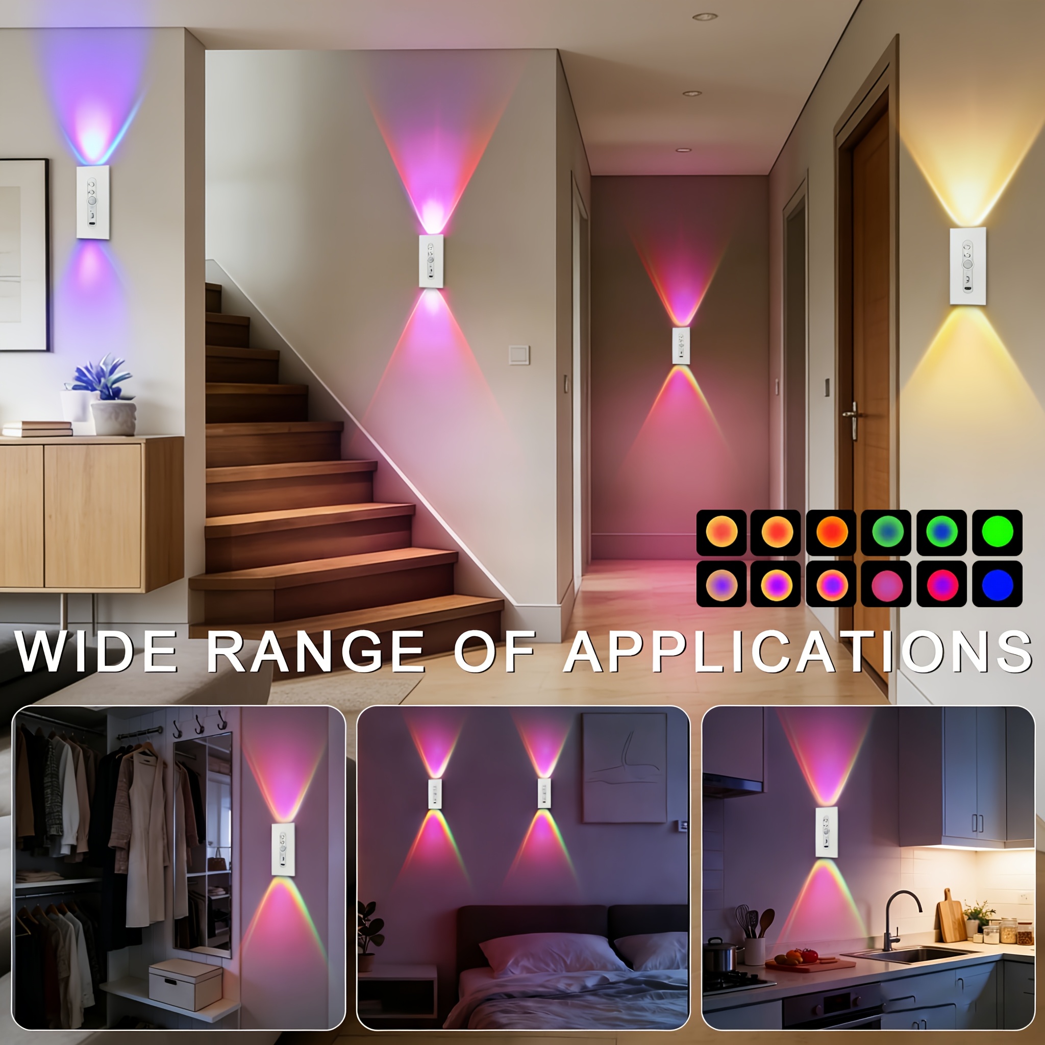 2pcs Magnetic LED Night Light with Double-Head RGB