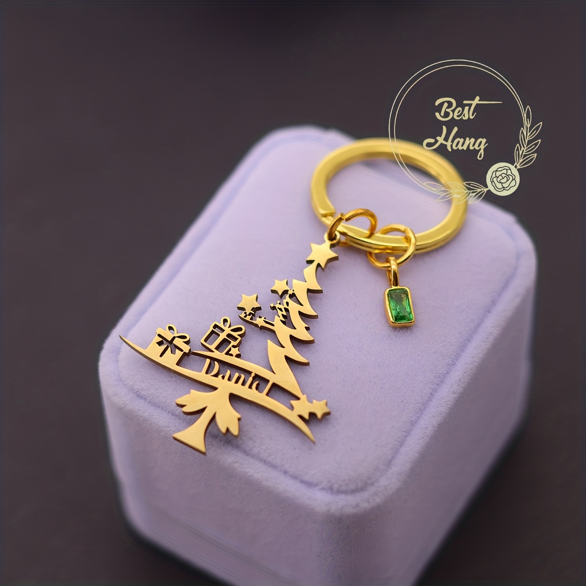 TEMU 1pc Personalized New Year Christmas Tree Name Tag Keychain For Men And Women, Stainless Steel Christmas Tree Star Gift Box Key Ring, Birthstone