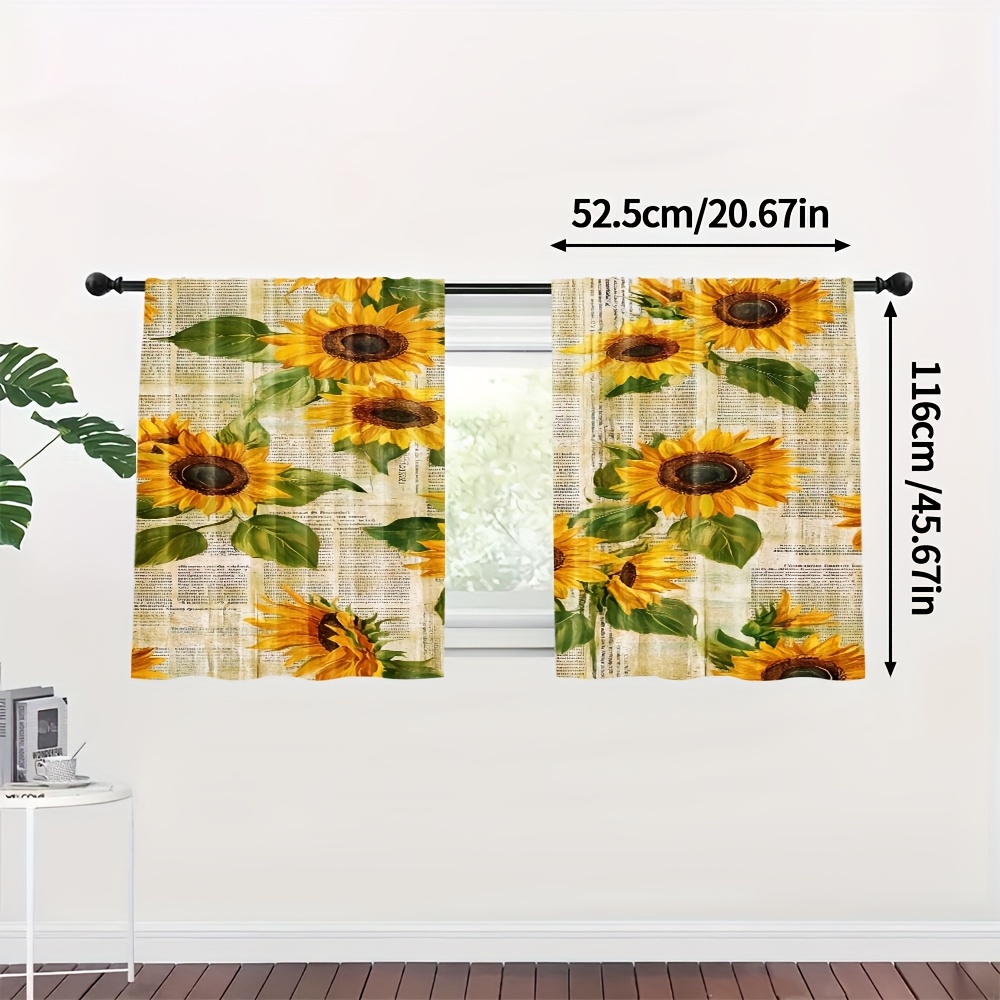 TEMU 2pcs, Bohemian Curtains, Sunflowers Print Door And Window Polyester Material Curtain, Polyester, For Home Decoration Bedroom, Office, Kitchen,