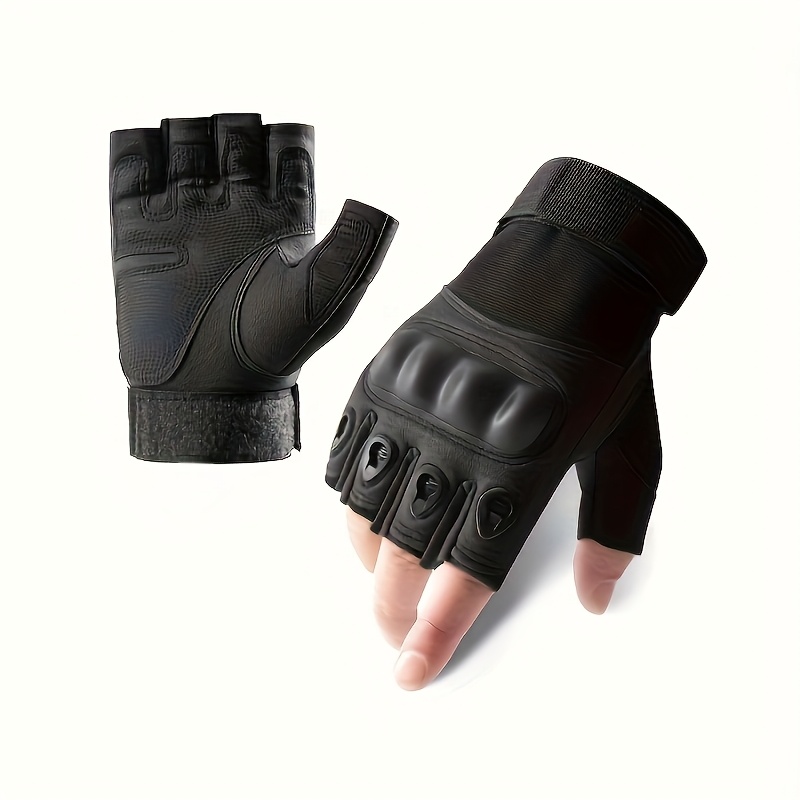 Guantes de nailon de medio dedo transpirables con cierre de gancho y bucle - Negro, compatible con pantallas táctiles para actividades al aire libre como acampar, pesca y ciclismo, guantes de ciclismo | Tacto texturizado | Construcción tejida