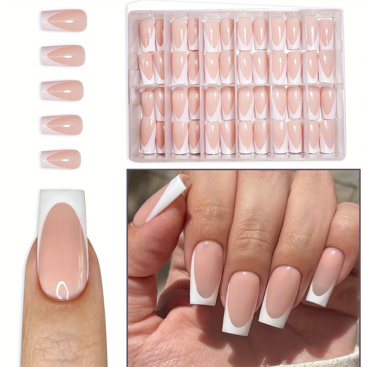 

288-Pièces Ongles French Manucure et Filles - Système de Mixtes, , Carrée, Longueur Moyenne - et Élégant Pures - à Appliquer, d'Ongles Boîte de Rangement