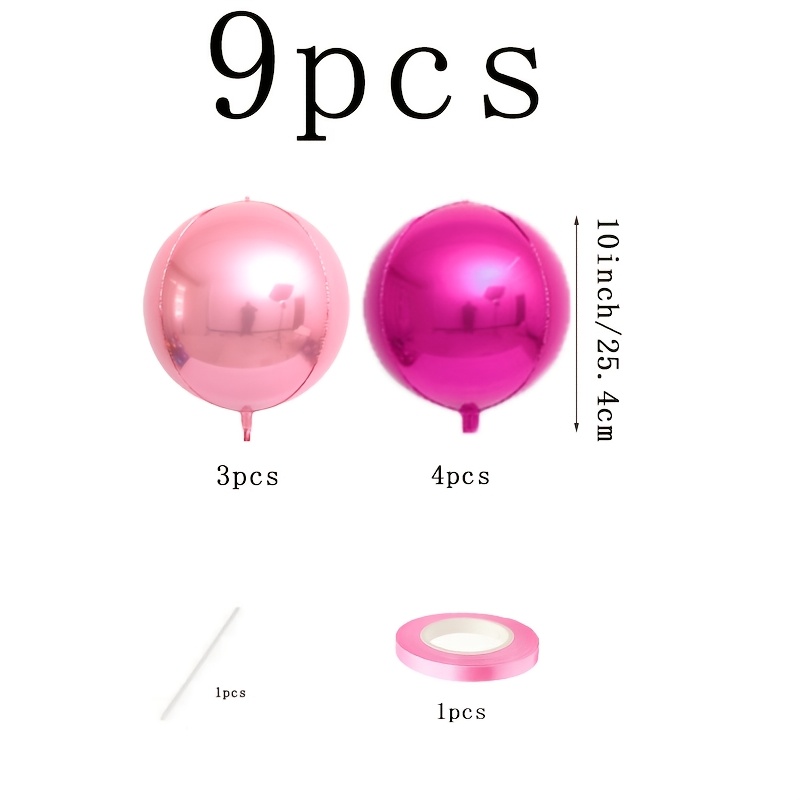 TEMU 9pcs Pink Rose Red 4d Balloon Set, Includes 3 Pink 10-inch 4d Balloons, 4 Rose -inch 4d Balloons, Ribbons, And Straws. Suitable For Weddings,