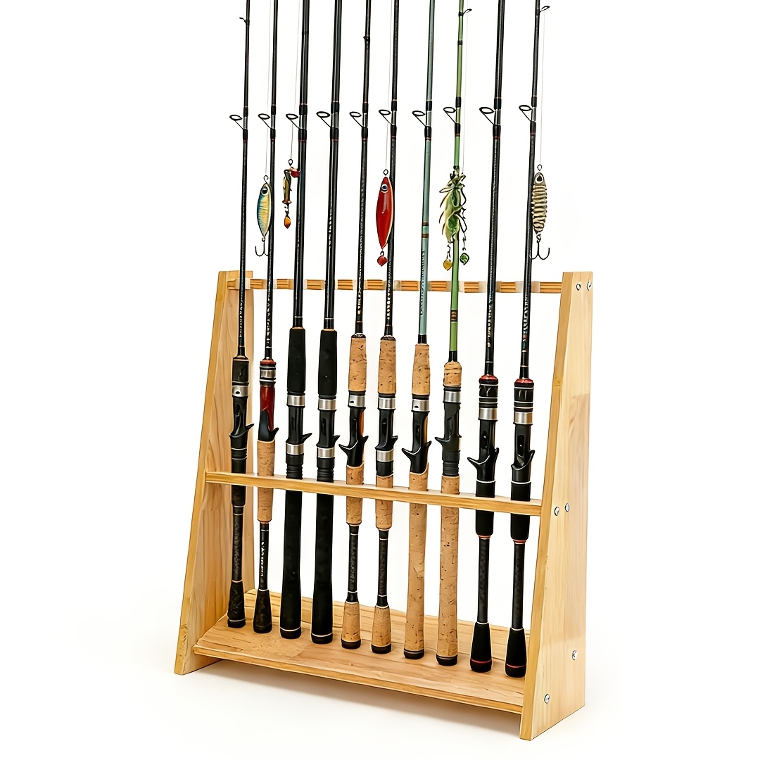 Wooden Floor Stand For Billiard Cues, Fishing Rods, Ski Poles, Hockey Sticks, And Golf Clubs