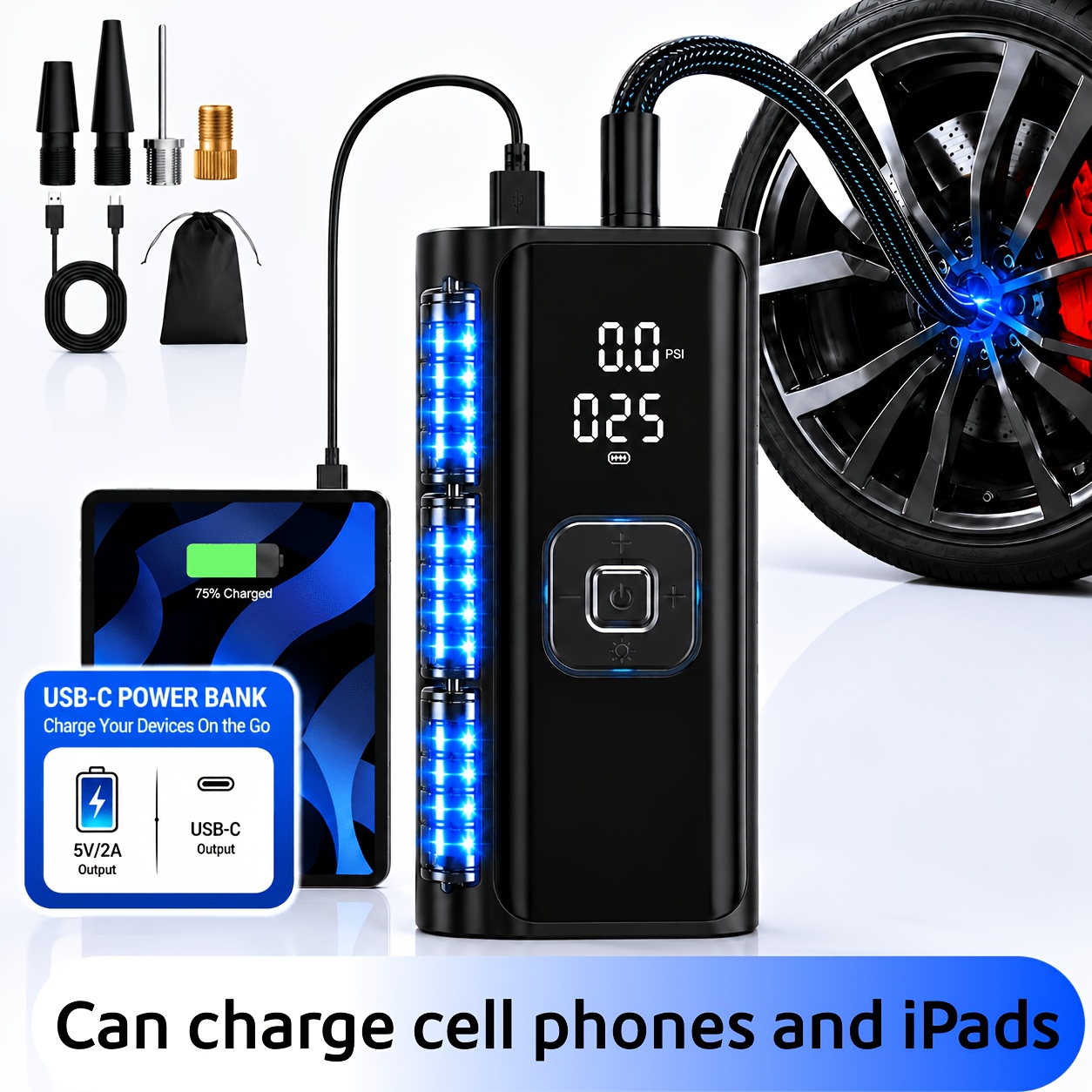TEMU Winter Tire Inflator Portable Air Compressor | 150psi Cordless Rechargeable Air Pump With Digital Display And Auto Shut-off | Suitable For Quick