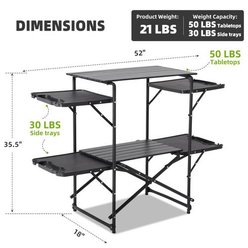 metal folding camping station portable outdoor table with 4 side tables 2 storage shelves and carry bag heat resistant for picnic bbq