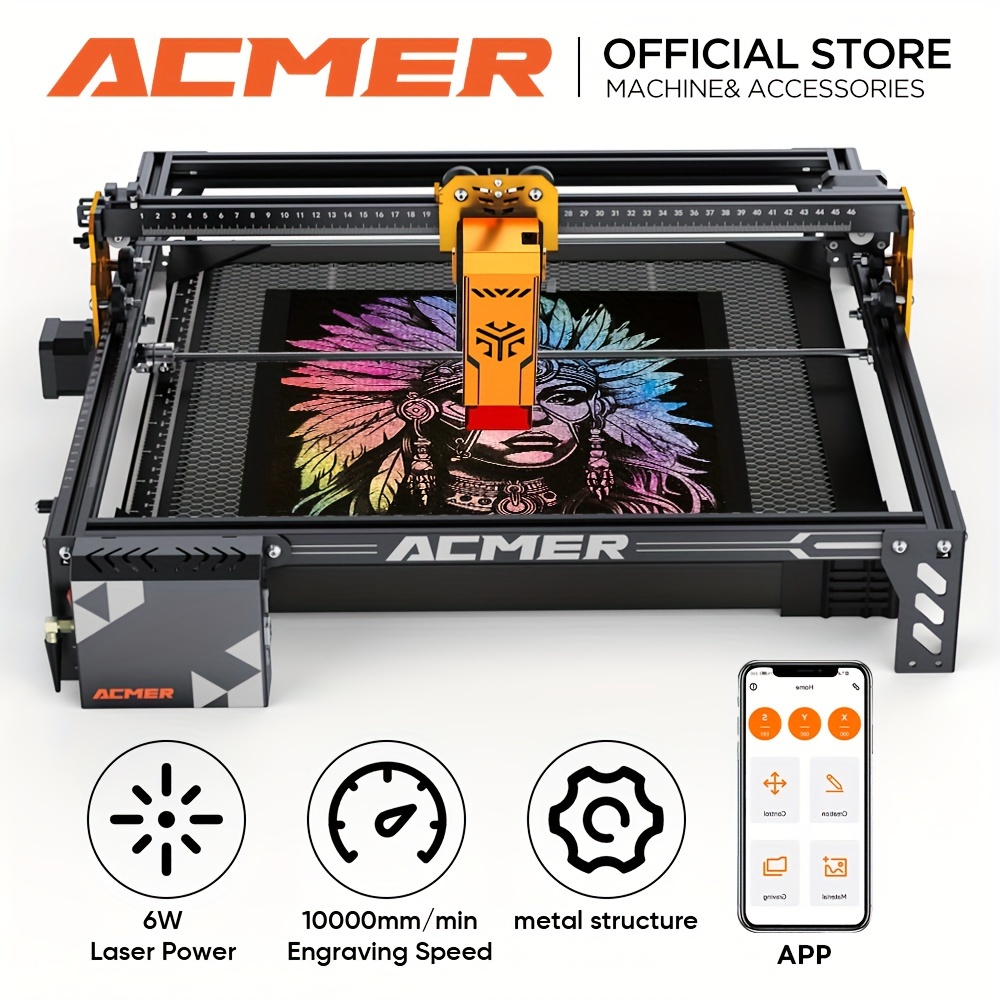 

Acmer P1s Engraver 6w Laser Lift Module 0.01mm Engraving 380mmx370mm Work Area Cnc Machine Cutting Machine Suitable For Diy Creation Products