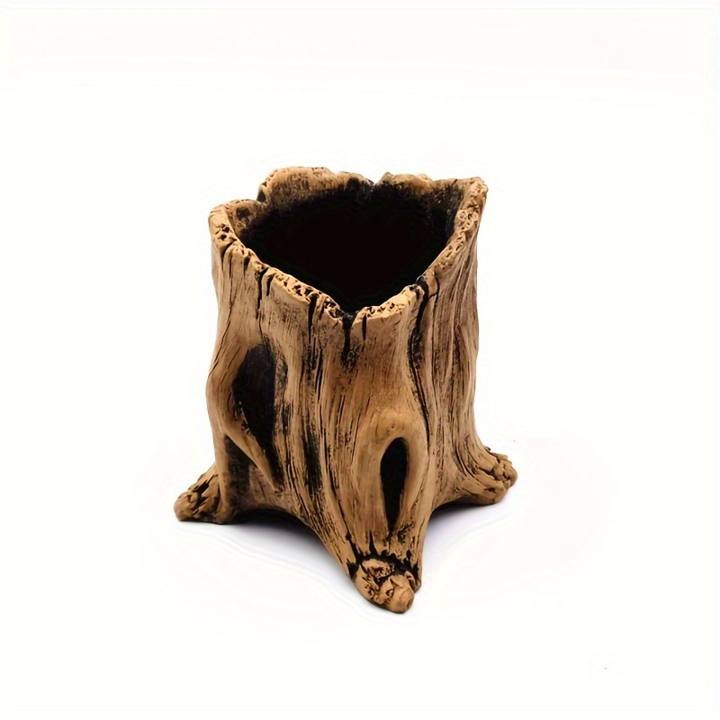 Image of Vintage-inspired Cement Stump Planter - Rustic Tree For Succulents & , Indoor/outdoor Decorative Pot With Drainage Hole