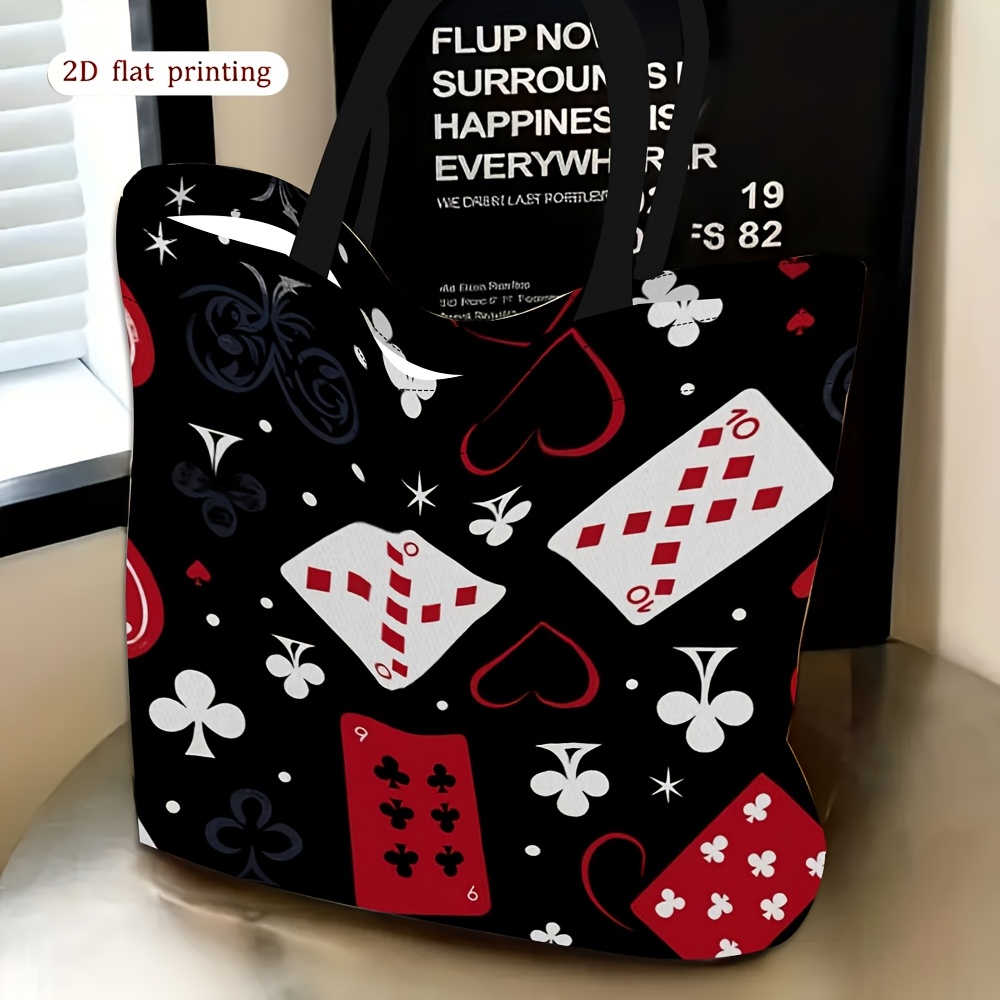 TEMU 1pc, 2d Flat Women's Shoulder Bag, Playing Card Pattern Women's Shoulder Bag, Daily Use, Multifunctional Handbag, Suitable For Outdoor Travel,