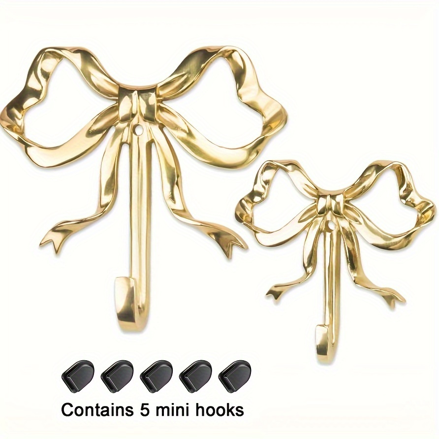 

1pack Bow-knot Brass Screw Hooks Retro Wall Hook Bow Shaped Bow Hook Golden Wall Hooks For Bathroom Or Bedroom Hanging Hats Towels Coats