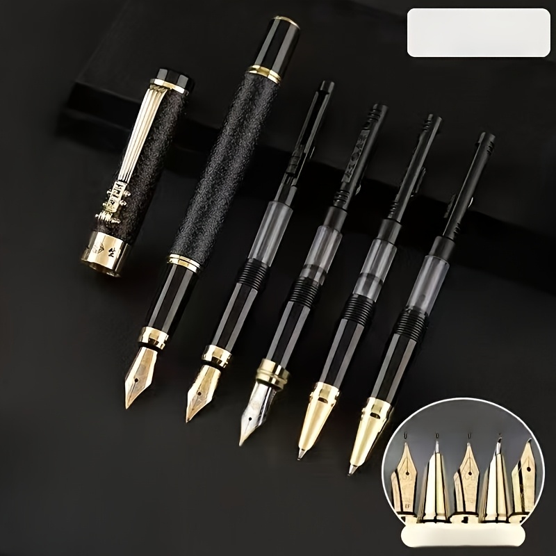 TEMU Luxury 5pcs Metal Pen Set - 5 Different Sized Nib Pens - Various Writing Thickness Needs (ink Not Included)