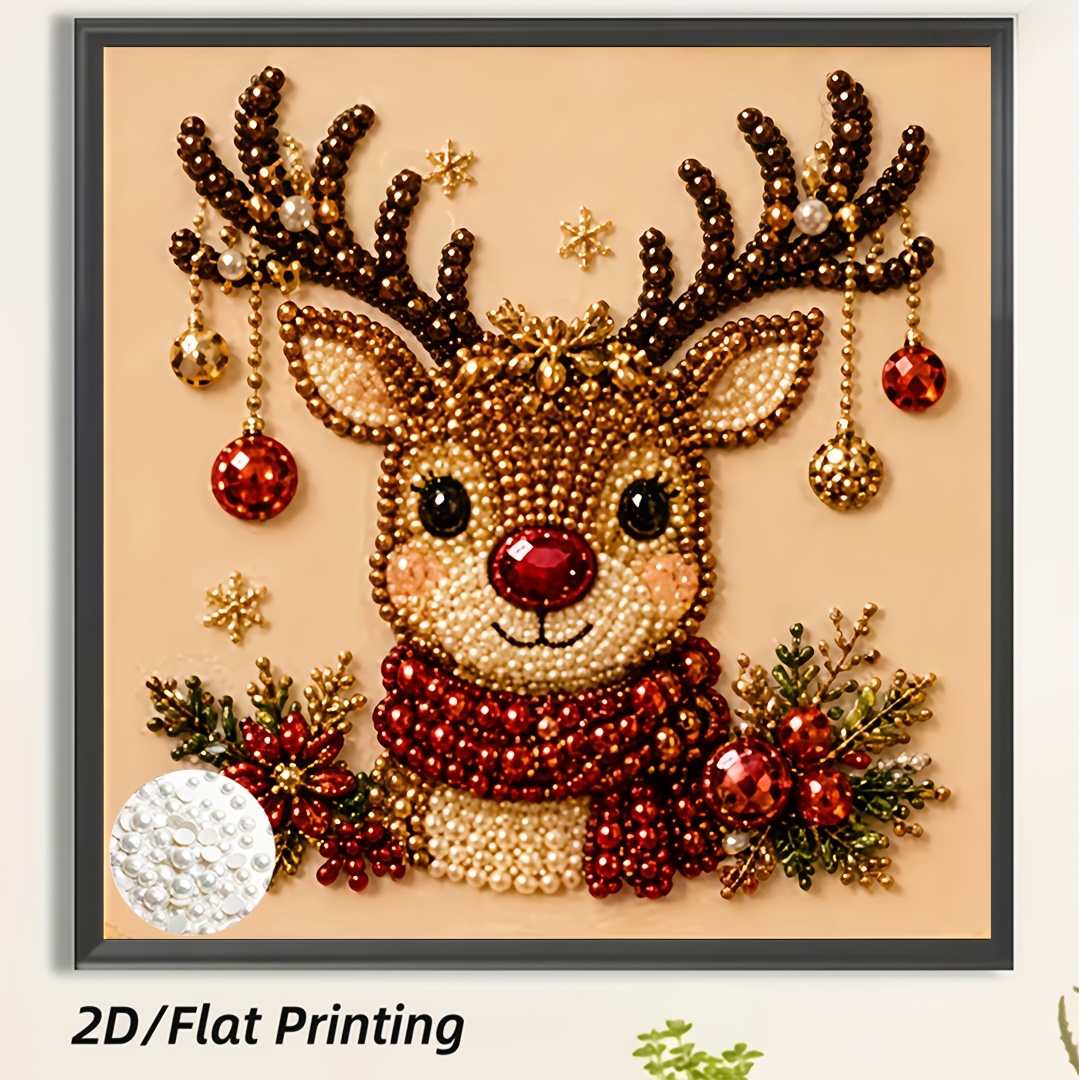 TEMU 2d New Diy Frameless Pearl Painting, [elk Theme , Handmade Diamond Painting With Creative Diamond Embellishments, Decorated With Pearls And Some