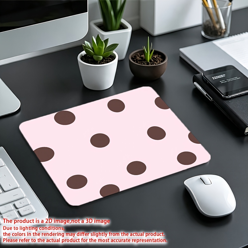 TEMU Retro Pink & Brown Polka Dot Mouse Pad With Non-slip Base - Minimalist Rubber Desk Suitable For Office, Gaming, Study, Portable Computer