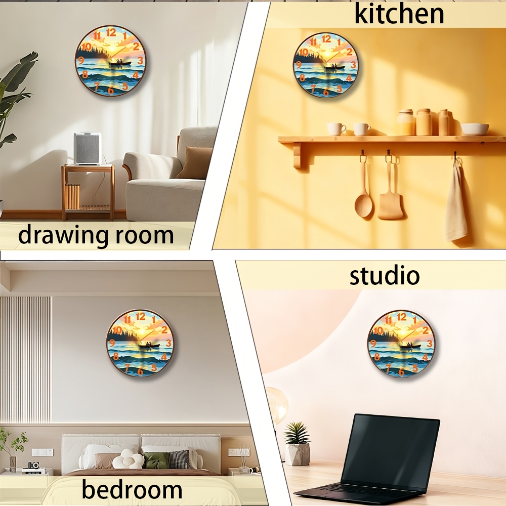 Boat Sunset Wall Clock Lake Art Decor