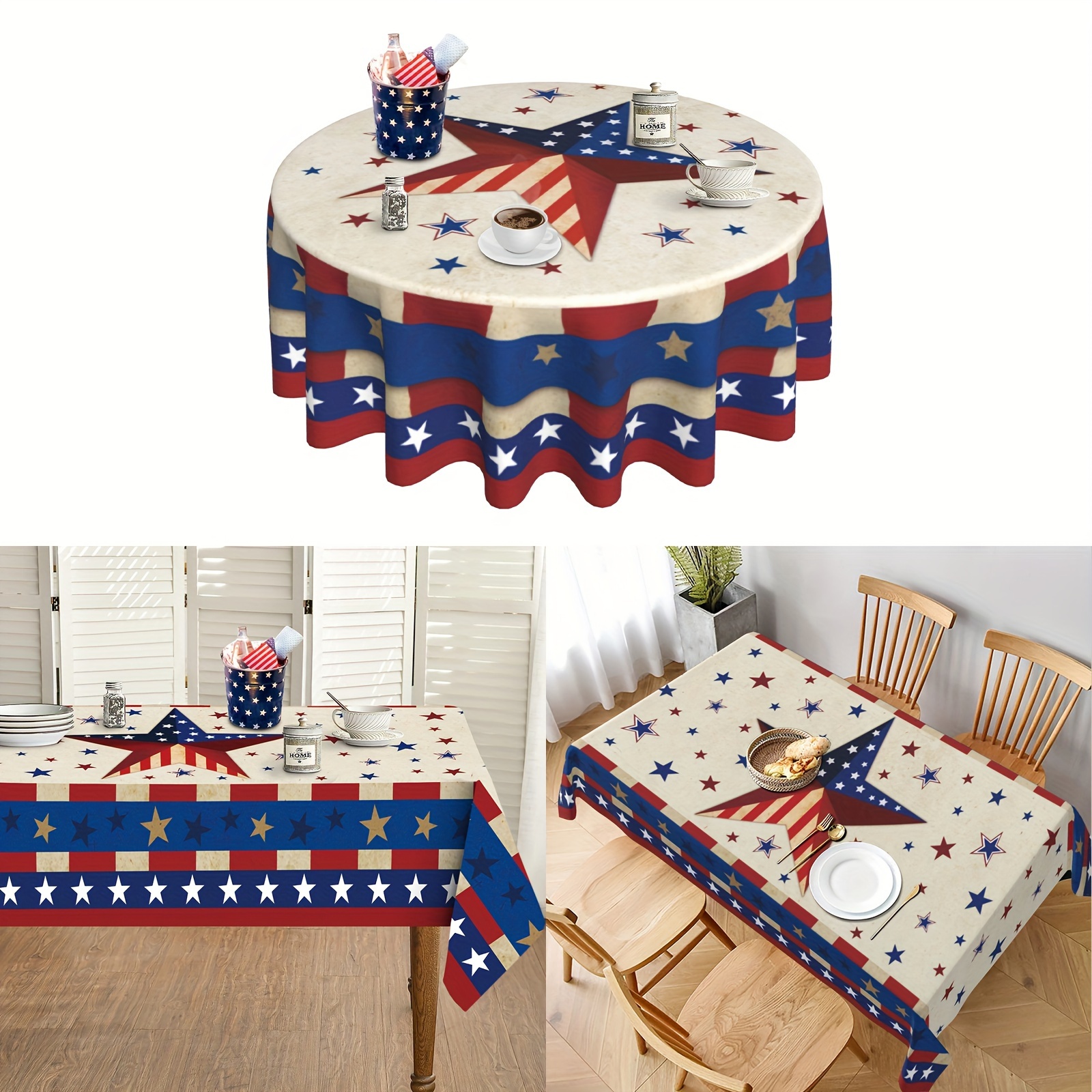 

1pc, Polyester Tablecloth, Farmhouse Vintage American Flag Patriotic Star Party Table Cloth, Patriotic Table Cover, Stain-resistant Wrinkle-resistant Tablecloth, American Independence Day Home Decor