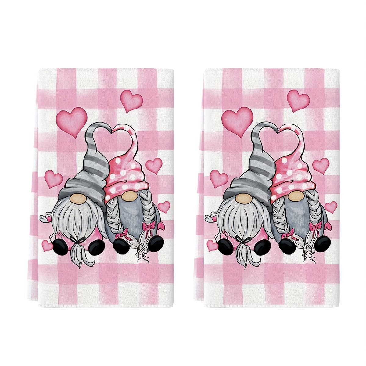 TEMU Dokriy 2pcs, Polyester Pink Gnomes Love Valentine's Kitchen Towels Dish Towels, Anniversary Wedding Decoration Cleaning Set Of 2 Dish Cloths And