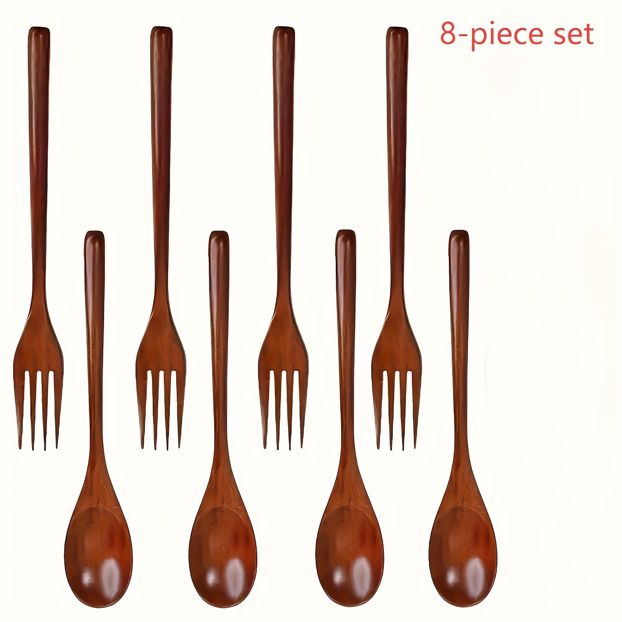 TEMU 6pcs Or 8pcs Handmade Japanese/western-style Dutch Wooden Cutlery Set - & Fork, Long-handled Reusable Utensils For Cooking, Eating, Mixing,