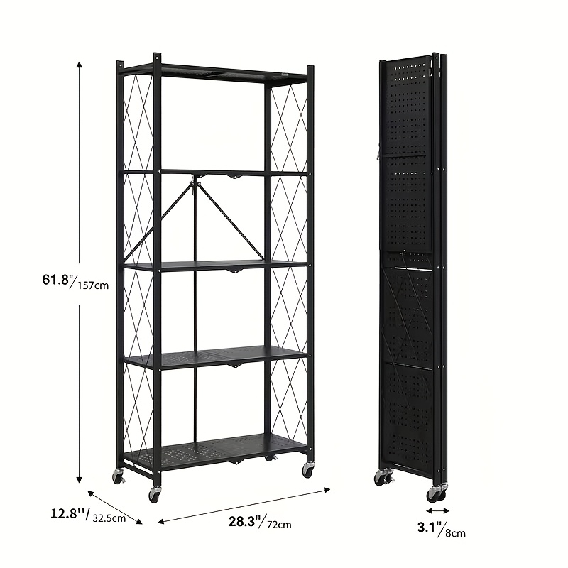 Office Bookshelf Shelving Unit, 3/4/5-Tier Unassembled Storage Rack, Equipped with Wheeled Multi-Layer Storage Shelves, Portable Floor-Standing Versatile Miscellaneous Storage Rack