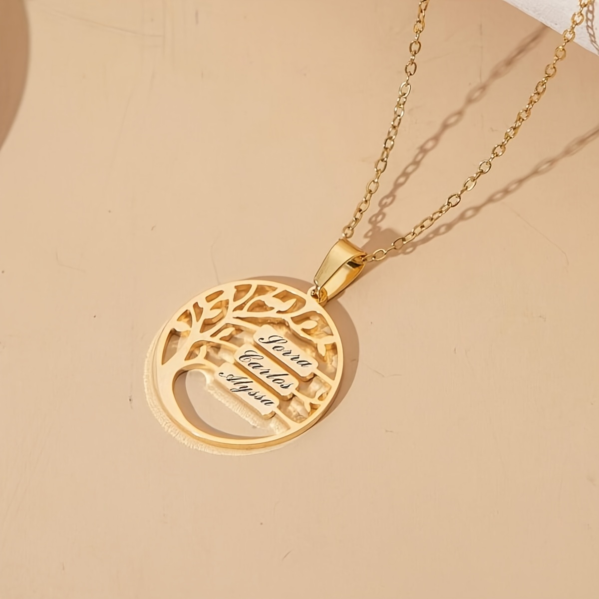 TEMU 1pc Of Personalized Custom Necklace, Custom Name Letter Number Tree Of Life Round Pendant Necklace, Stainless Steel Golden Silvery Tree Of Life