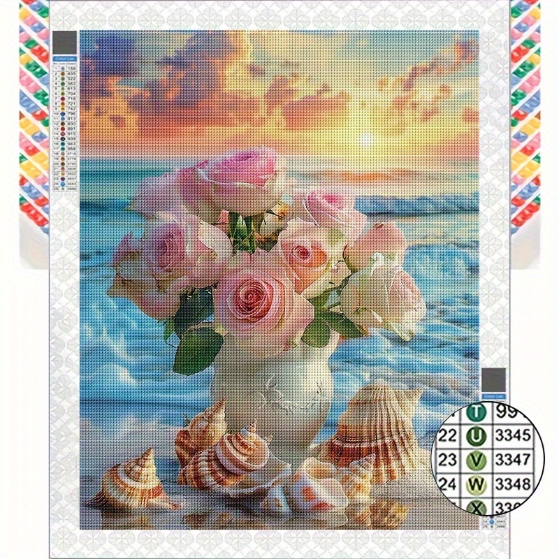 

Beach Floral 5d Diamond Painting Kit, 11.8x15.8in - Complete Set With Round Diamonds & Tools, Canvas Art For Beginners, Frameless Mosaic Wall Decor Craft