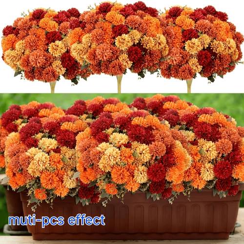8pcs outdoor simulation autumn flowers burnt orange artificial chrysanthemums mixed chrysanthemums and chrysanthemum bouquet autumn marigoldens for vase wedding table centerpiece autumn home decor