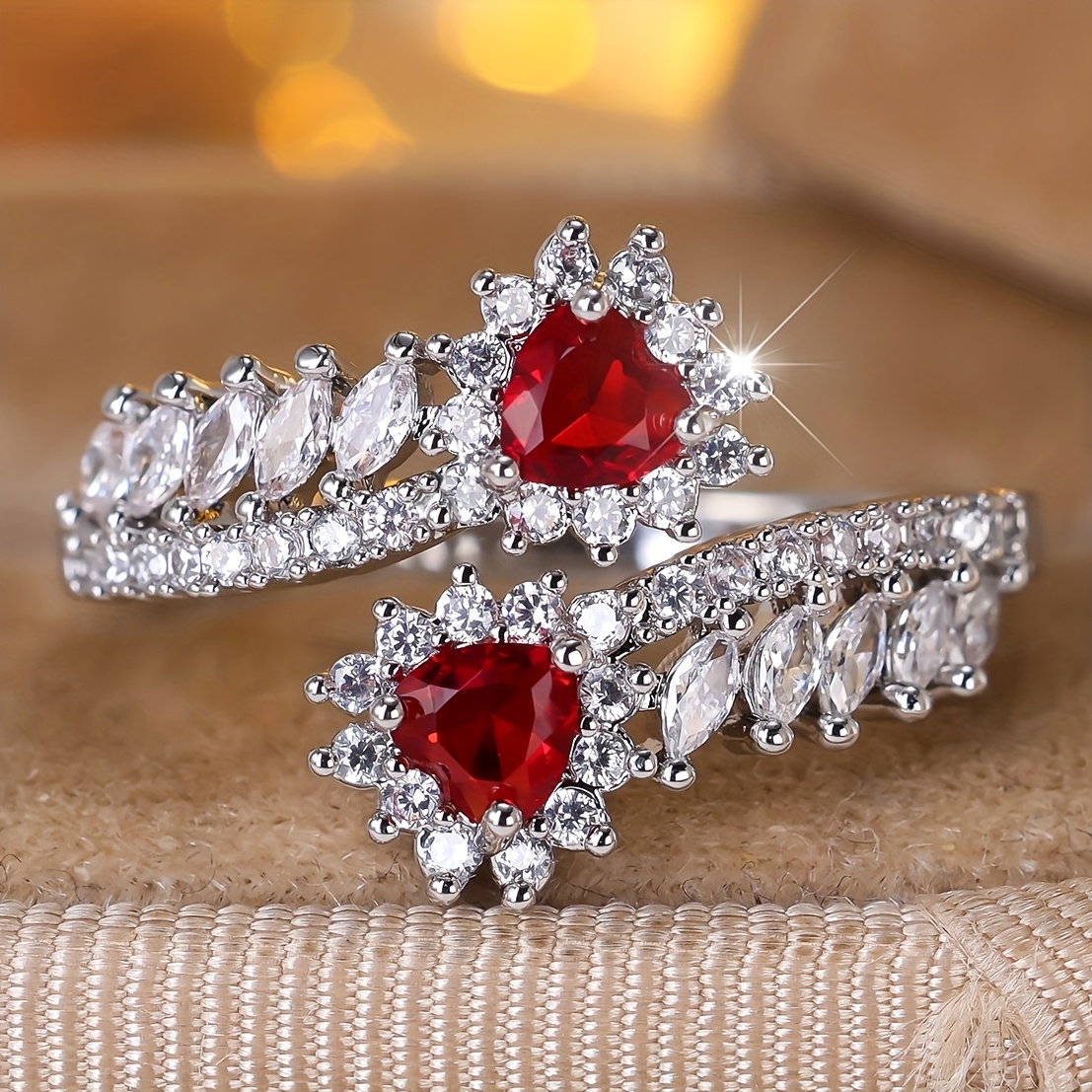 ANGOL Heart-Shaped Zirconia Adjustable Ring, Fashionable Gift