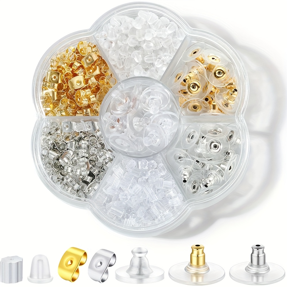 TEMU Kit de Cierres Hipoalergénicos para Pendientes, Tapones de Plástico Transparente y Hipoalergénicas para Aretes con Gancho o Argollas, Kits de