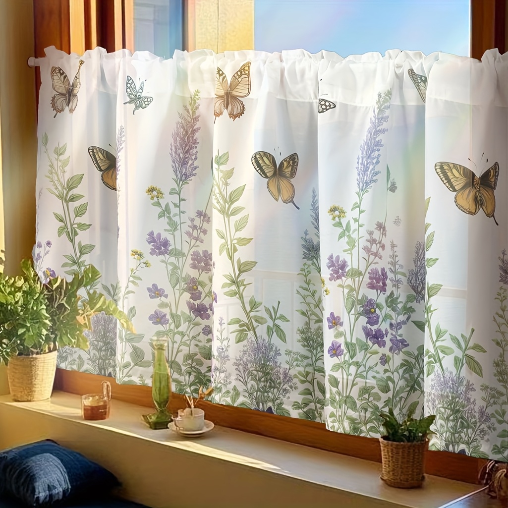 E-shop Amerikanischer Landhausstil Blumenmuster Transparenter Vorhang in Rosa für Wohnzimmer, Balkon und mit Stangentasche